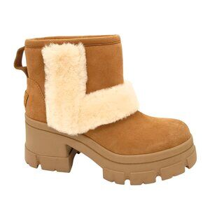 NEW UGG Brooklyn Sunburst Boots Womens 8.5 Brown Suede Sheepskin Fur Cozy